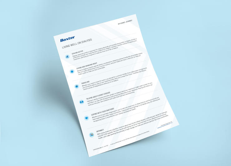 Image of the downloadable page you can access to help you understand the basic information of living well on dialysis